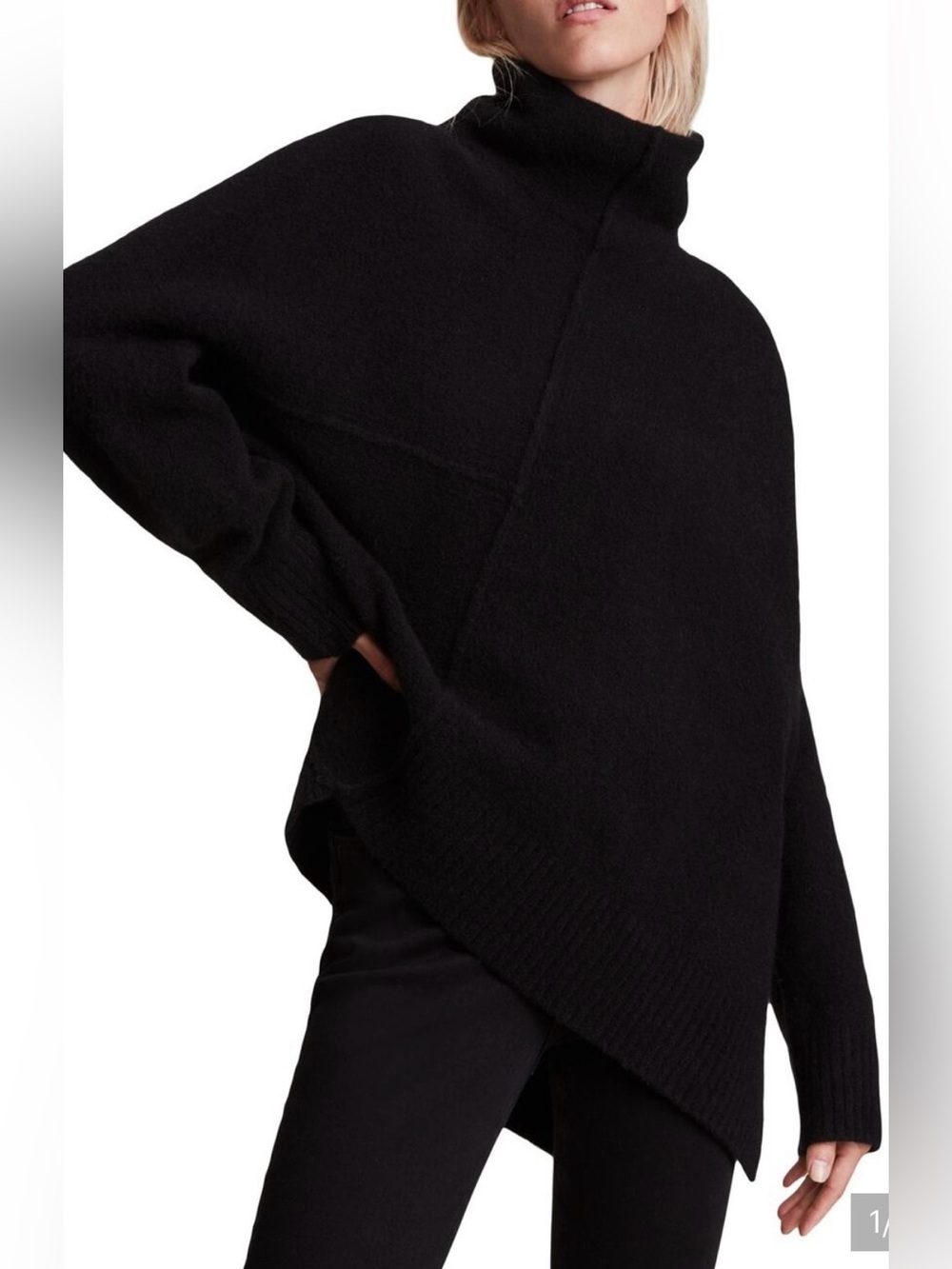 Black Turtleneck Oversized assymetric Sweater - Women